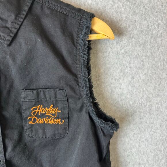 Harley Davidson Vest Women’s Size Small Black Embroidered Fringe Biker Tie Front - Picture 7 of 12